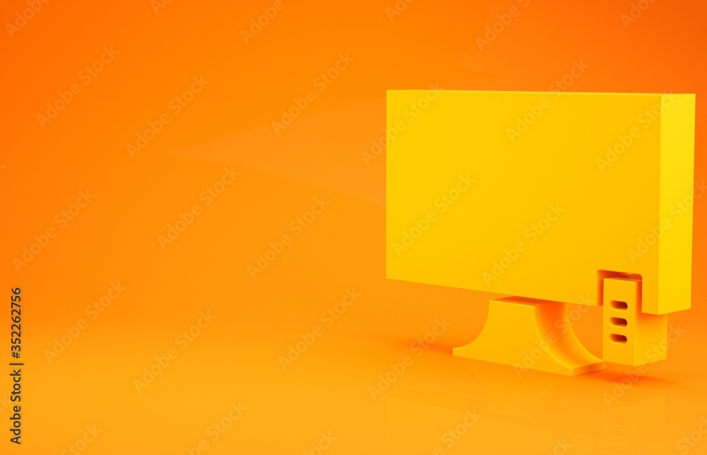 黄色智能电视图标隔离在橙色背景上。电视标志。极简主义概念。3d插图