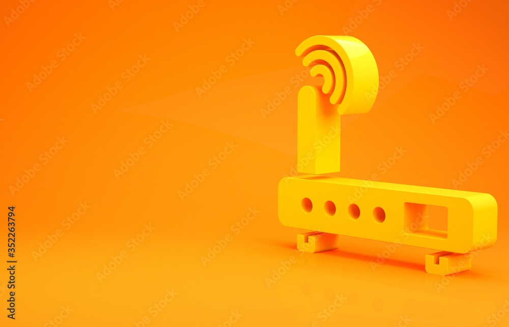 黄色路由器和wi-fi信号图标在橙色背景上隔离。无线以太网调制解调器路由器.C
