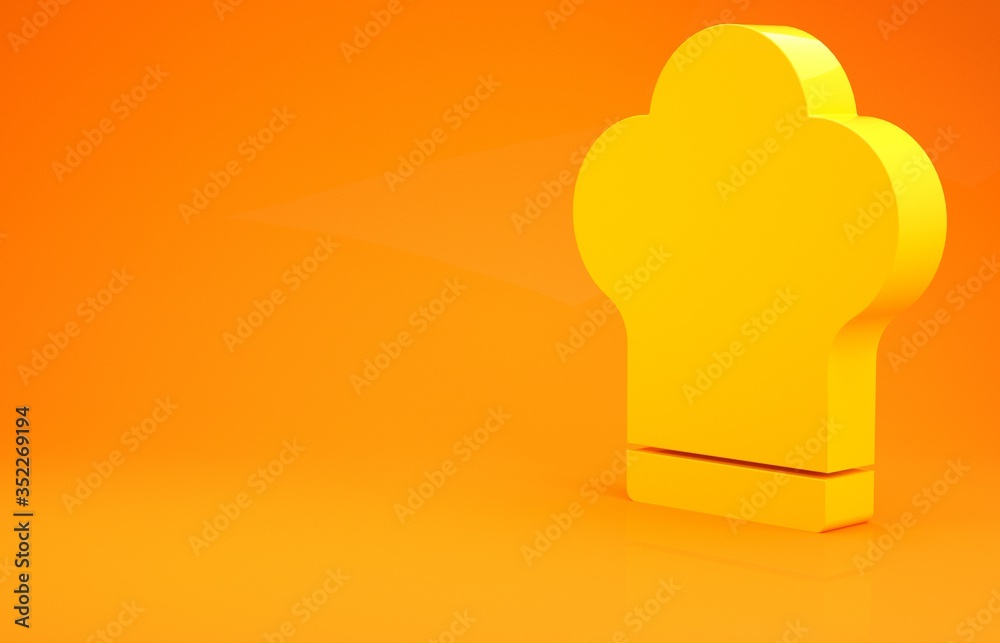 黄色厨师帽图标隔离在橙色背景上。烹饪符号。厨师帽。极简主义概念。3