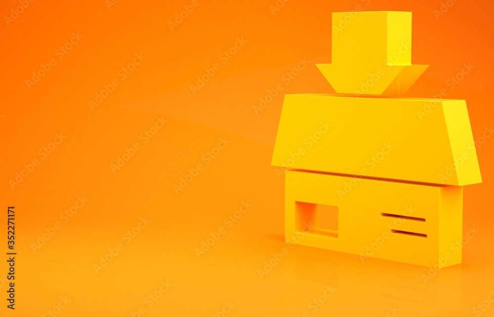 黄色纸箱纸板箱图标隔离在橙色背景上。箱子、包裹、包裹标志。交付