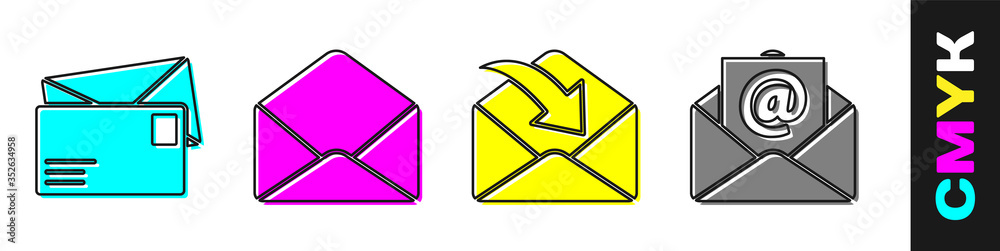 设置信封、信封、信封以及邮件和电子邮件图标。矢量。