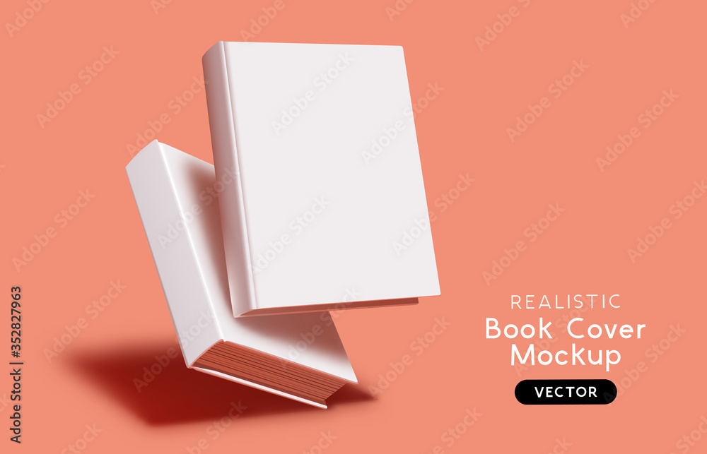 空白书籍封面实体模型布局设计，带阴影，用于品牌宣传。矢量插图。