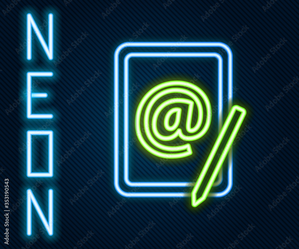 Glowing neon line Mail and e-mail icon isolated on black background. Envelope symbol e-mail. Email m