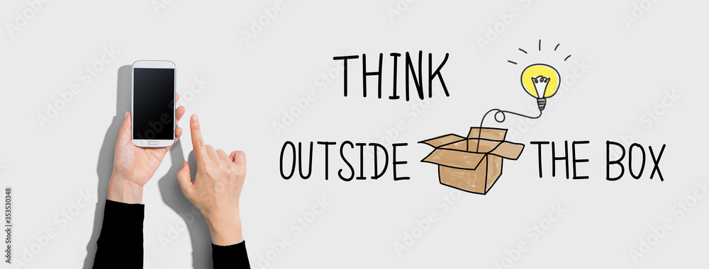 Think outside the box with person using a white smartphone
