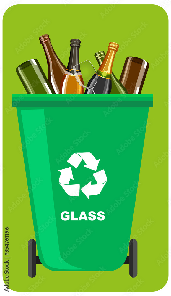 绿色回收箱，绿色背景上有回收符号