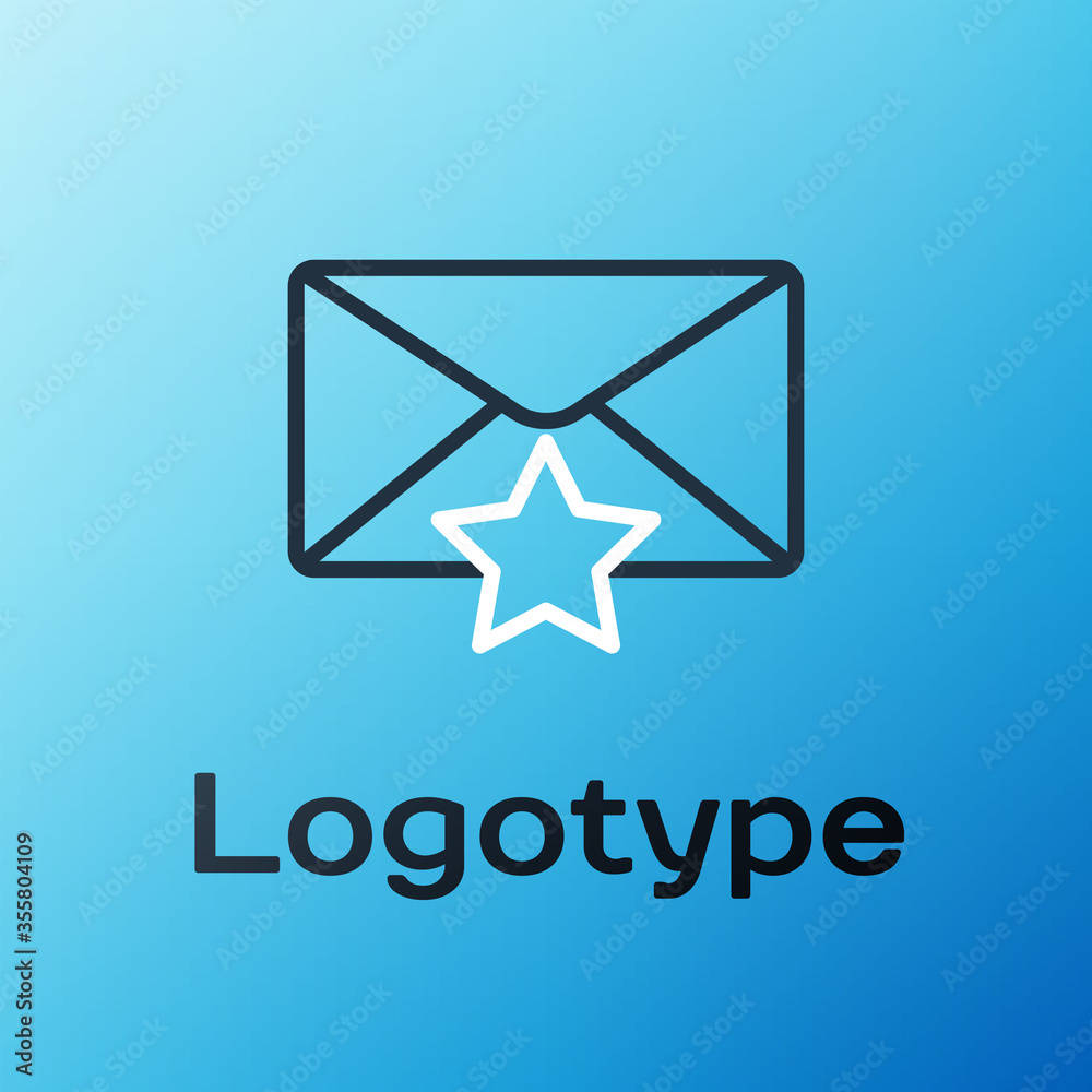 Line Envelope with star icon isolated on blue background. Important email, add to favourite icon. St