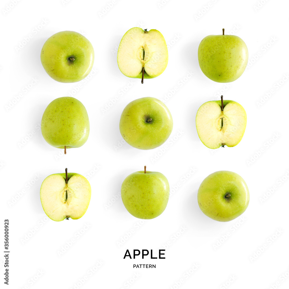 绿色苹果的无缝图案。水果抽象背景。白色背景上的苹果。