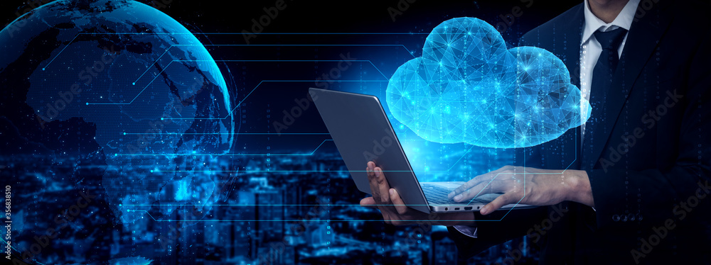 Cloud computing technology and online data storage for business network concept. Computer connects t