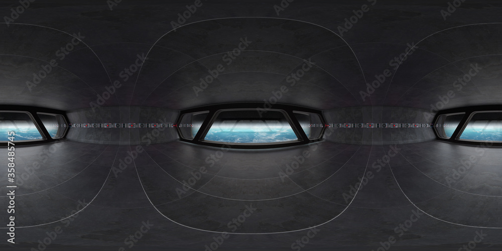 宇宙飞船内部的高分辨率HDRI全景图。fu的360全景反射映射