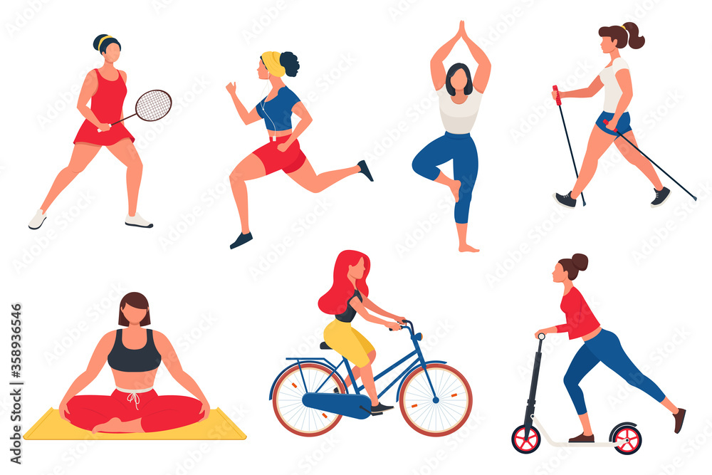 女性练习不同类型的运动