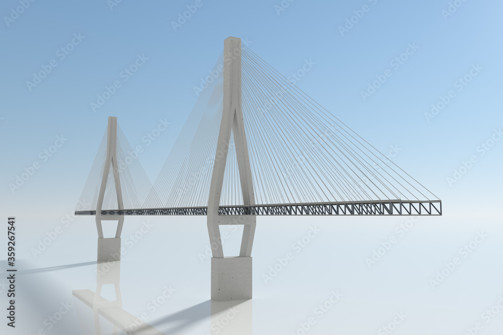 白色桥梁悬索桥，三维渲染