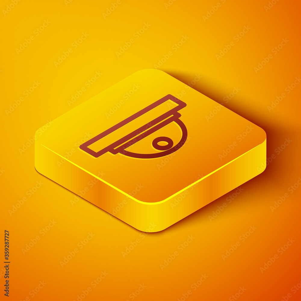 Isometric line Motion sensor icon isolated on orange background. Yellow square button. Vector Illust