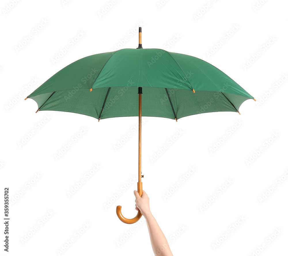 手拿时尚的白底雨伞