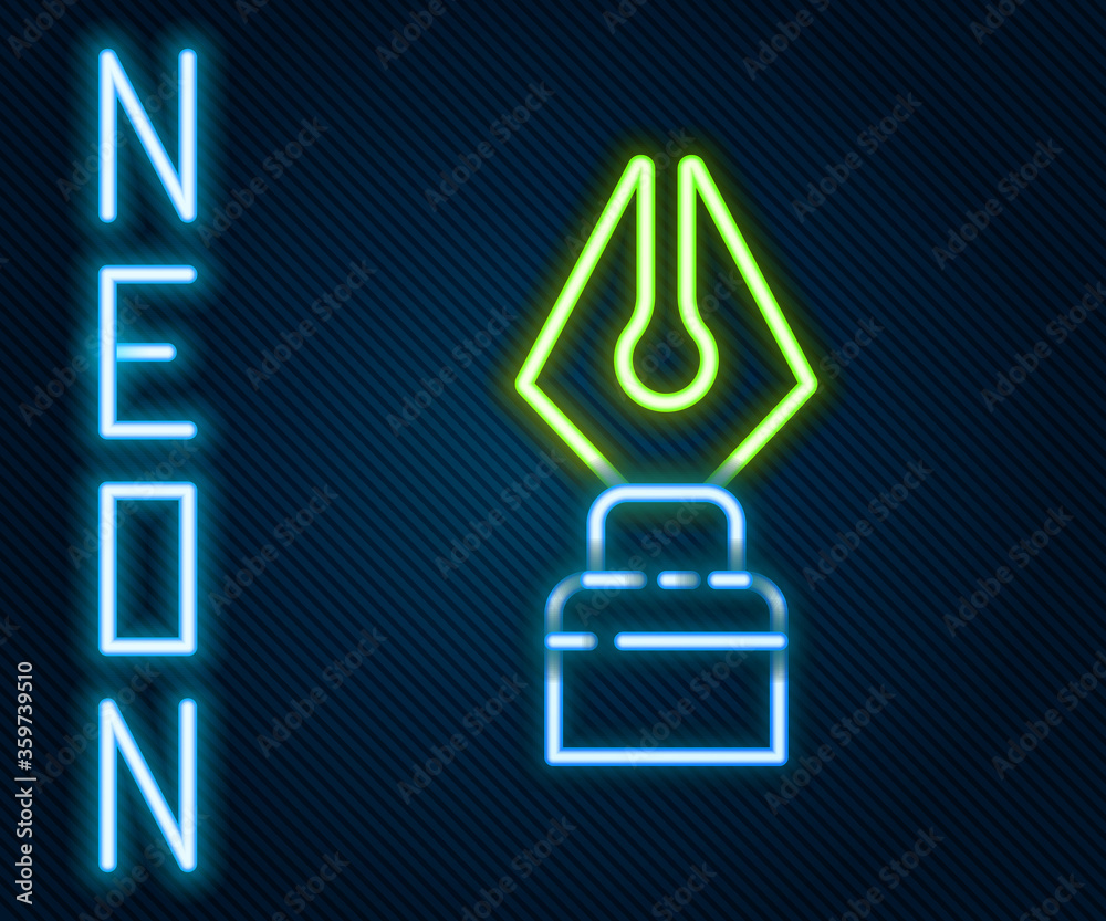 Glowing neon line Fountain pen nib icon isolated on black background. Pen tool sign. Colorful outlin