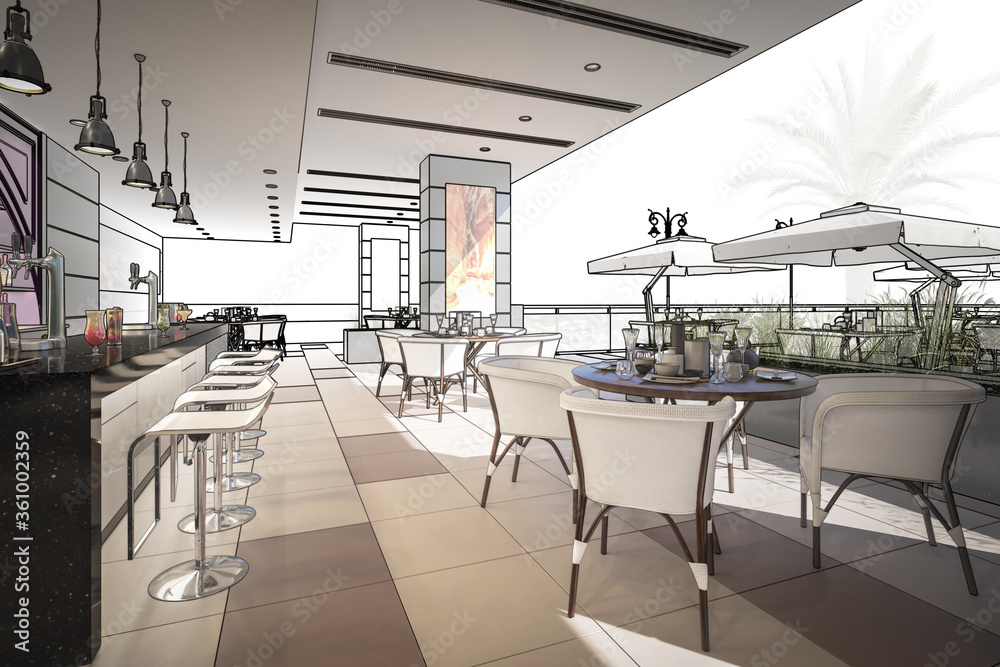 带Outlook的露台酒吧和餐厅（项目）-三维可视化