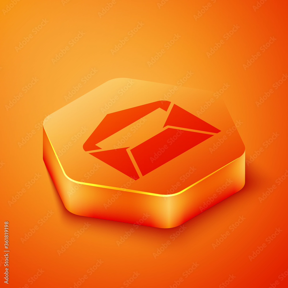 Isometric Envelope icon isolated on orange background. Email message letter symbol. Orange hexagon b