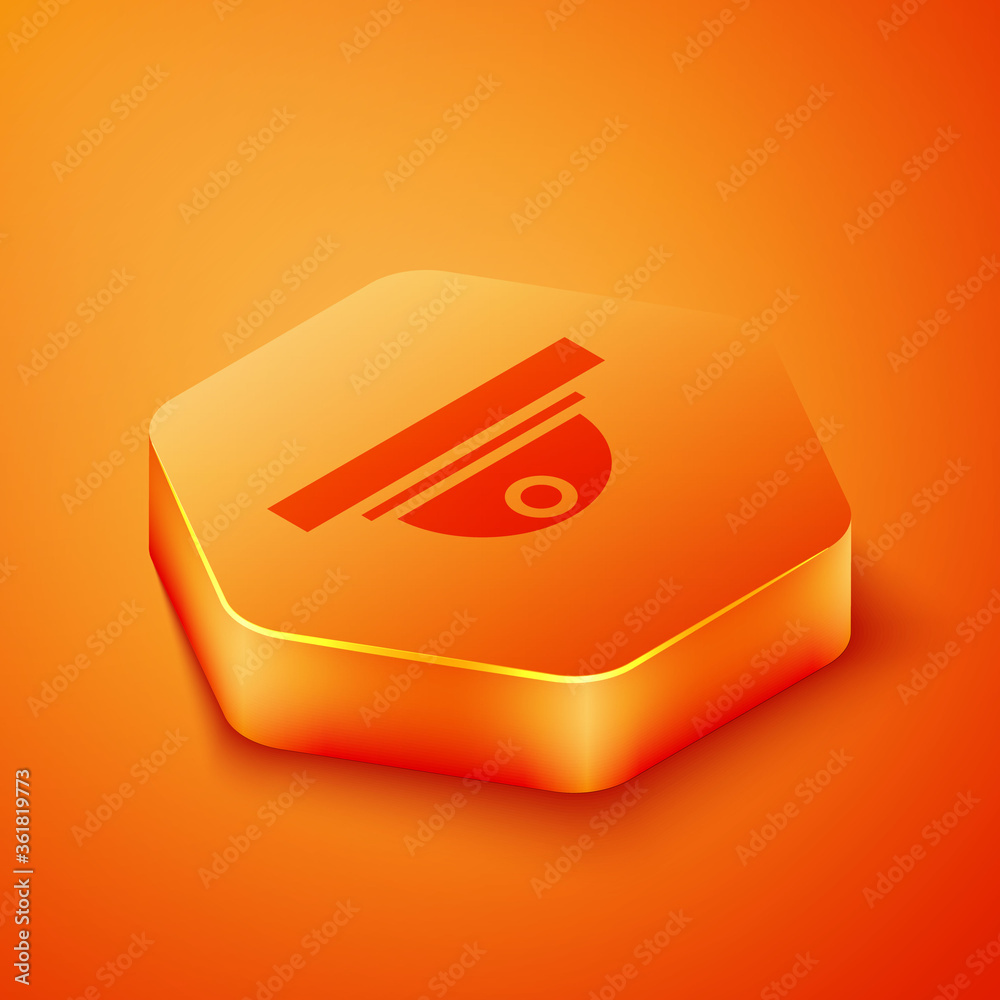 等距运动传感器图标隔离在橙色背景上。橙色六边形按钮。矢量插图