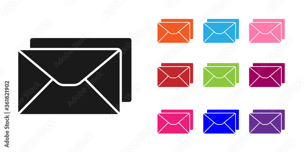 Black Envelope icon isolated on white background. Email message letter symbol. Set icons colorful. V