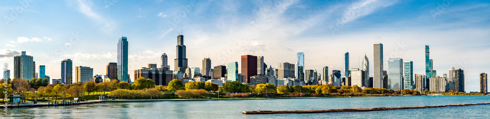 Downtown Chicago Skyline at Lake Michigan. United States