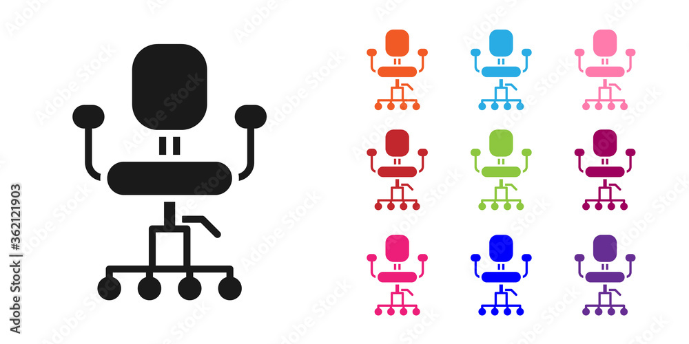 黑色办公椅图标隔离在白色背景上。将图标设置为彩色。矢量插图。