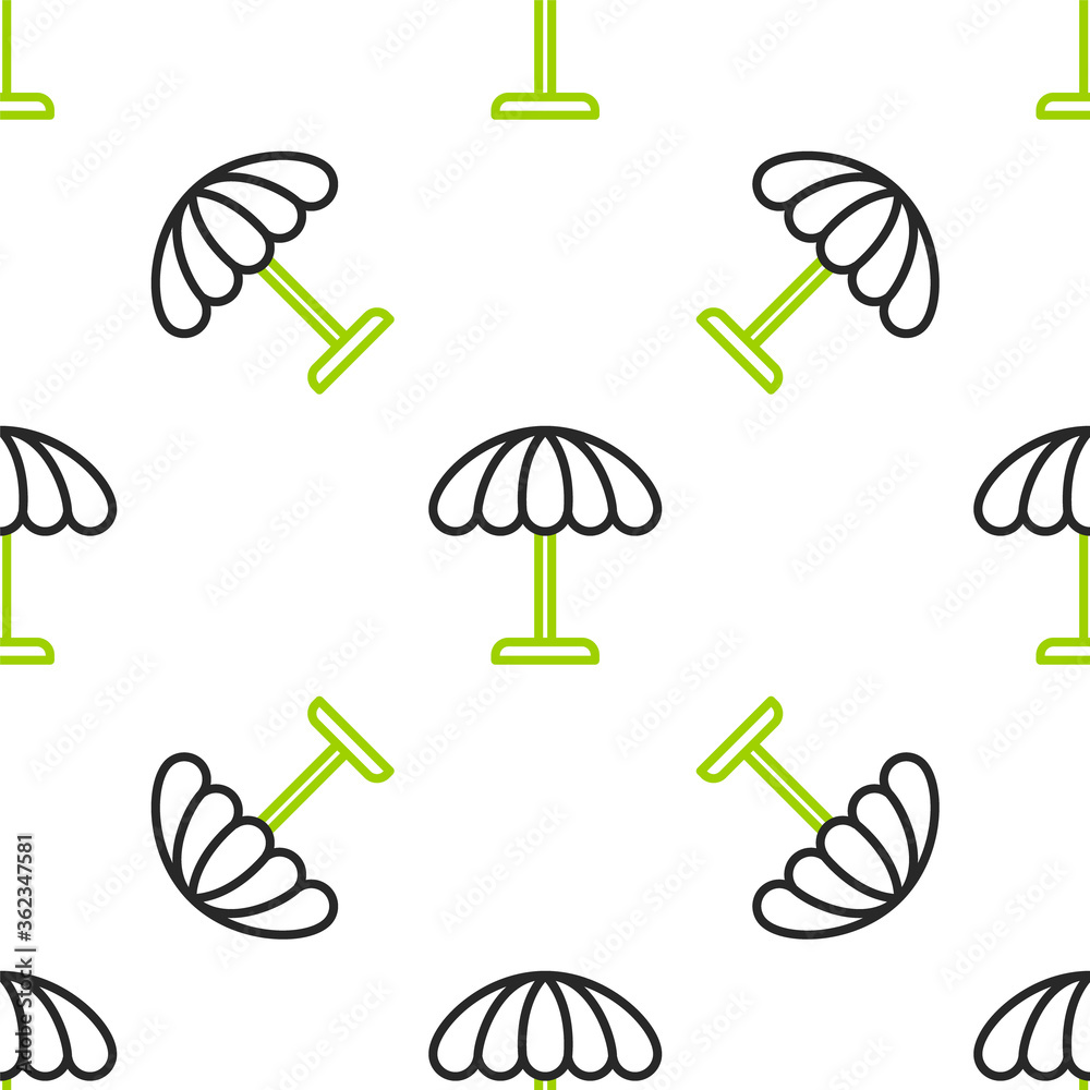 线条遮阳伞，用于海滩图标，白色背景上的隔离无缝图案。大标准杆
