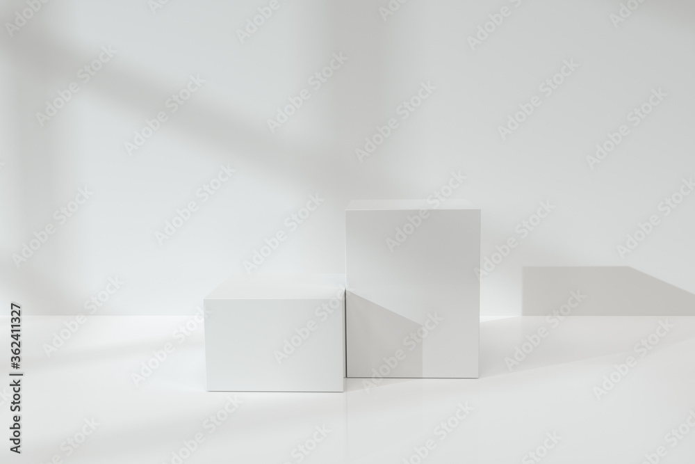 White cubic podium on the floor, 3d rendering.