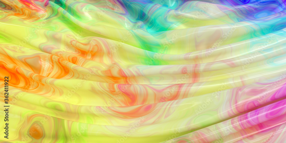 Wave colorful painting pattern with fabric background, 3d rendering.