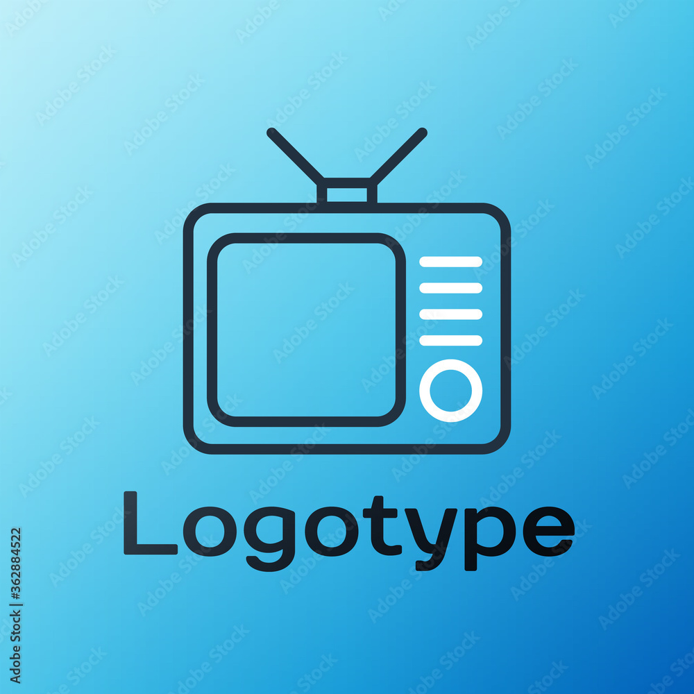 线条复古电视图标隔离在蓝色背景上。电视标志。彩色轮廓概念。矢量Il