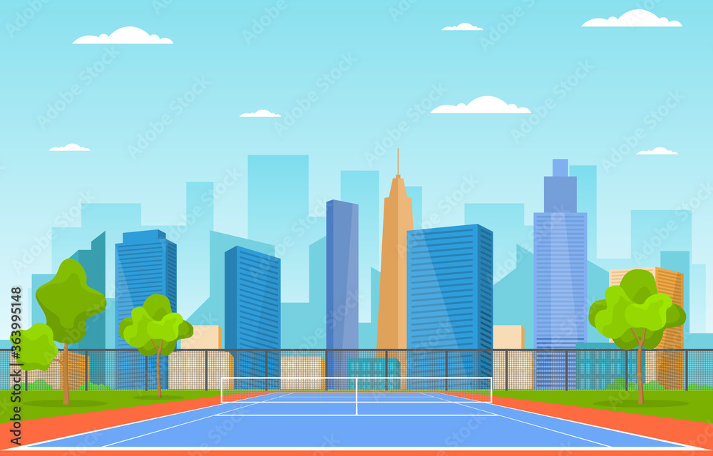 户外网球场运动游戏娱乐卡通城市景观