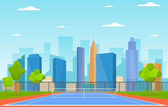 户外网球场运动游戏娱乐卡通城市景观
