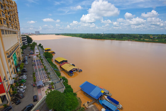 Panorama of several photos, the yellow river in Kota Bharu in Malaysia, a picturesque landscape