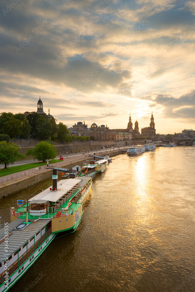 Dresden, Germany cityscape over the Elbe River