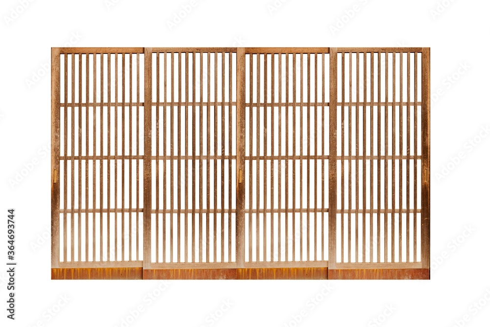 Shoji，由白色背景隔离组成的传统日式门、窗或房间分隔物