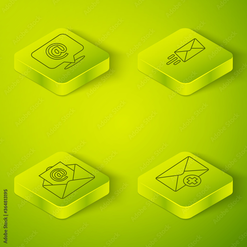 设置Isometric Express信封、邮件和电子邮件、收到的邮件概念以及spe上的邮件和电子邮件