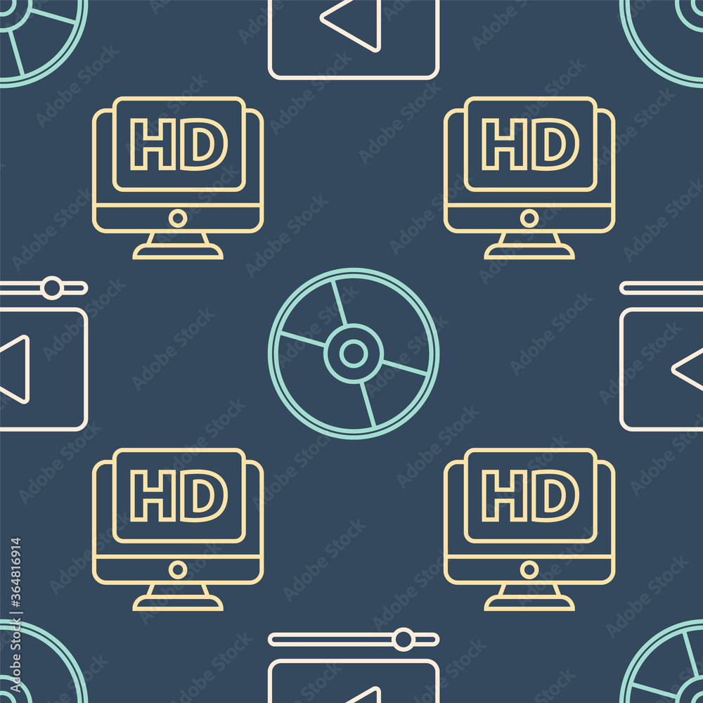 设置线路在线播放视频，高清视频显示器和无缝模式的CD或DVD光盘。矢量。