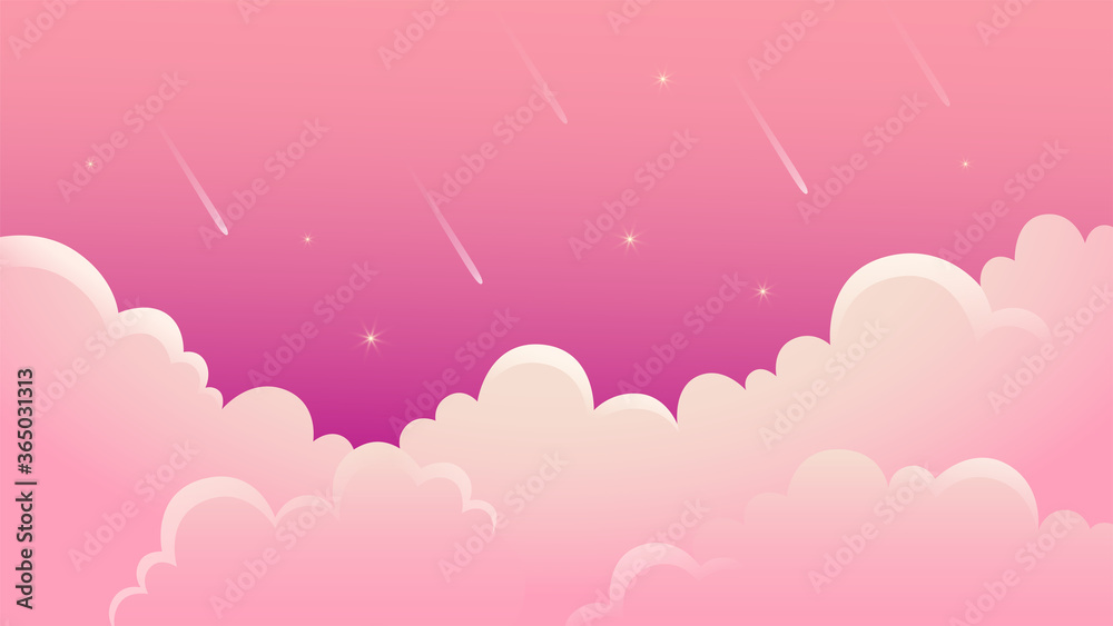粉红色云朵和流星的插图