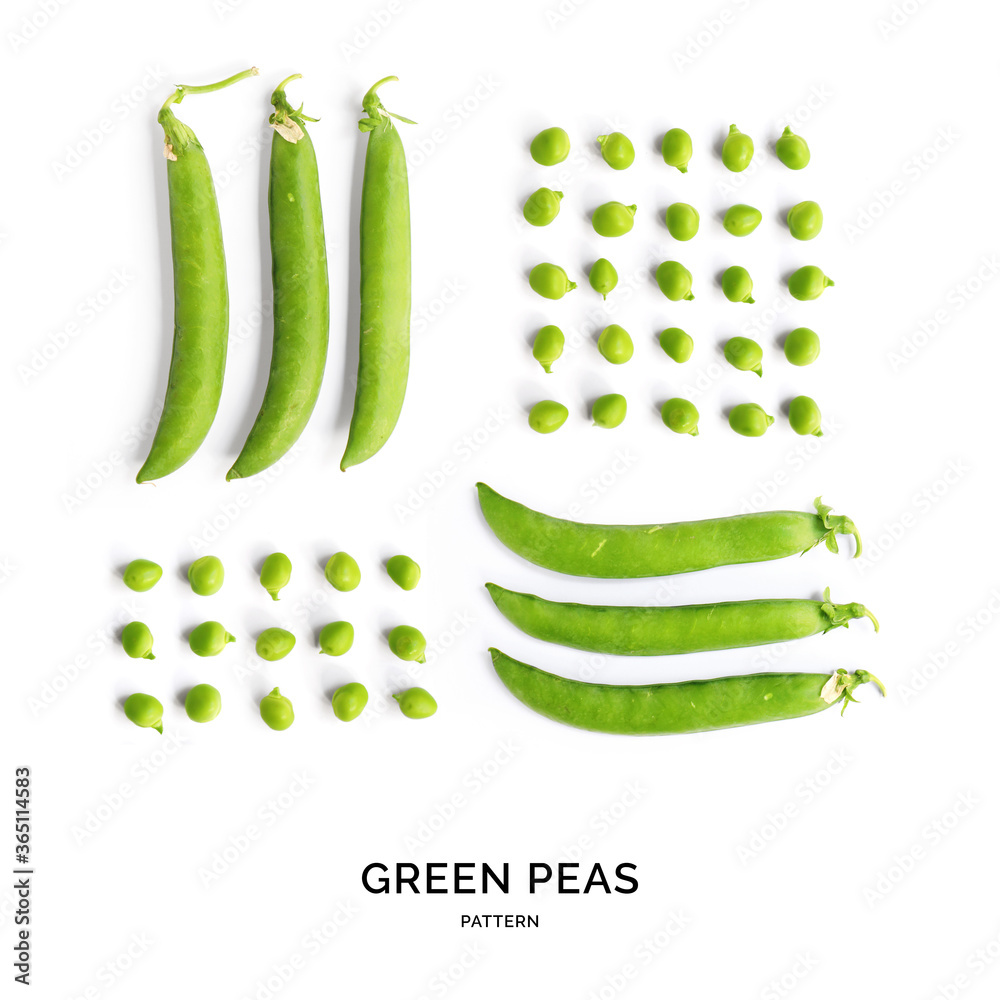 绿色豌豆的无缝图案。抽象背景。白色背景上的绿色豌豆。