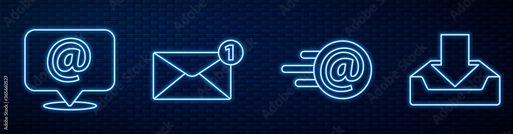 设置行邮件和电子邮件，语音气泡上的邮件和电子邮件、信封、下载收件箱和纸飞机