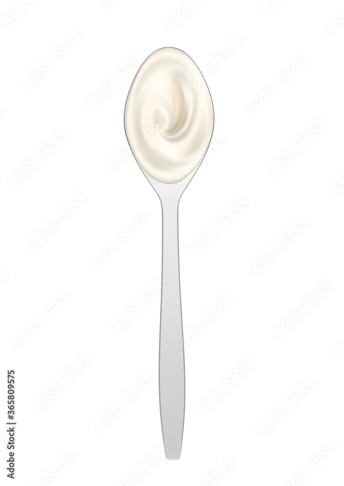 勺子里的白奶油、酸奶油、蛋黄酱或酸奶、牛奶酱、乳制品。