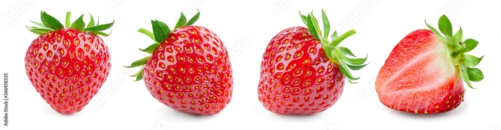 分离草莓。带叶分离草莓。白色草莓的一半和全部。草莓