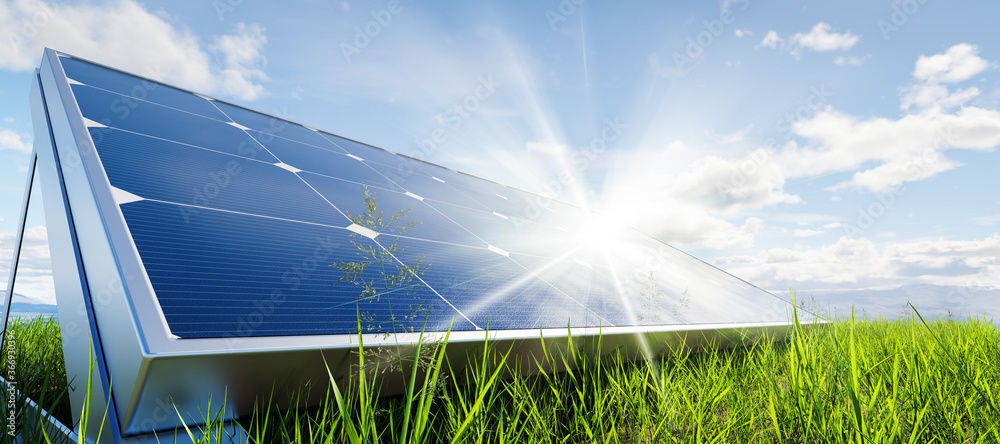 太阳能电池板阵列系统。光伏，清洁能源技术
