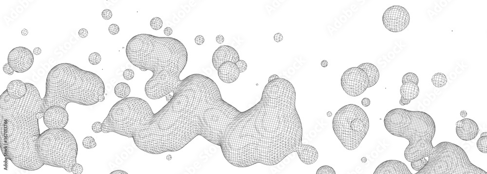 抽象的黑色液体滴背景.3d插图。墨水或流体形状。科学物理和化学