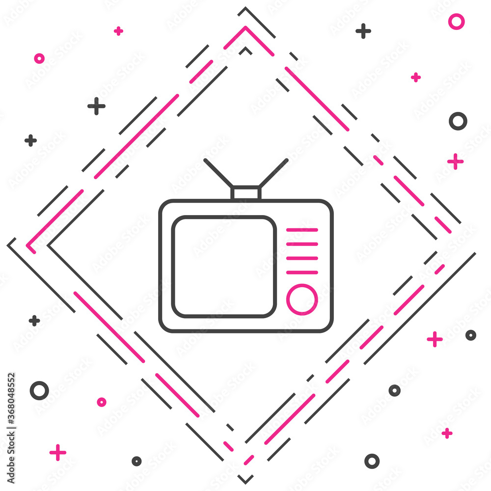 线条复古电视图标隔离在白色背景上。电视标志。彩色轮廓概念。矢量I