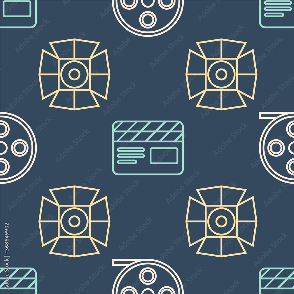 将电影卷轴、电影聚光灯和电影拍板设置为无缝模式。矢量。