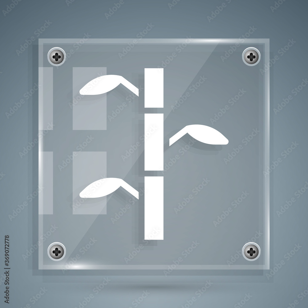 White Bamboo stems with leaves icon isolated on grey background. Square glass panels. Vector Illustr