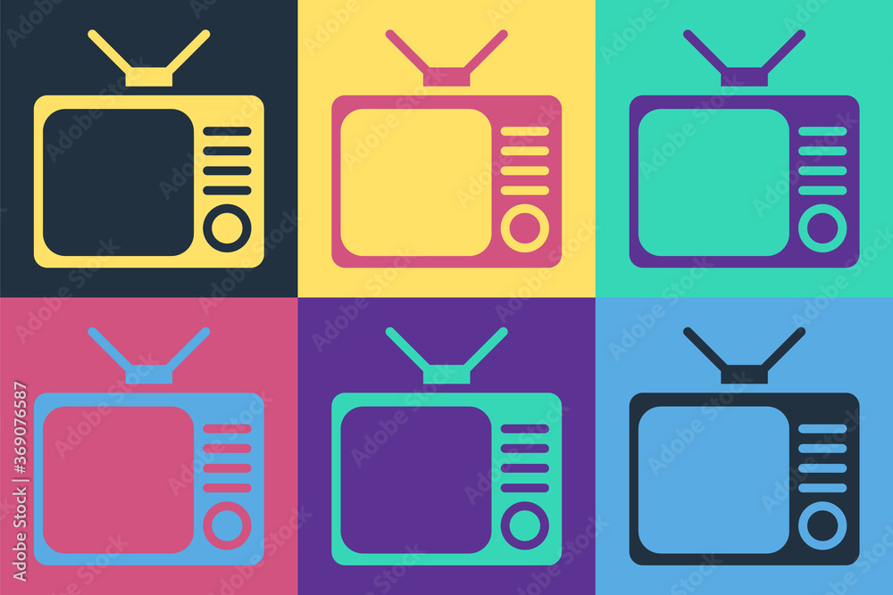 流行艺术复古电视图标隔离在彩色背景上。电视标志。矢量插图。