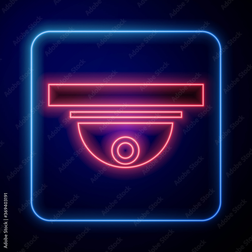 Glowing neon Motion sensor icon isolated on blue background. Vector Illustration.