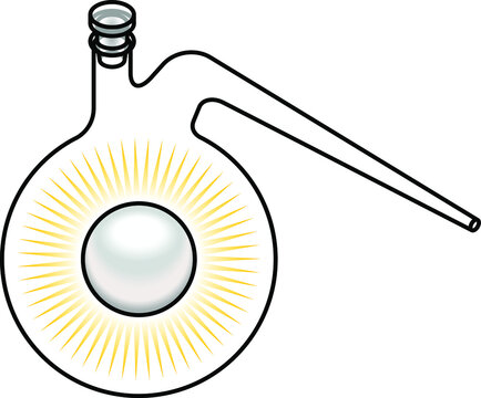 Scientific / technological wisdom / knowledge concept. A shining pearl of wisdom in a laboratory retort flask.