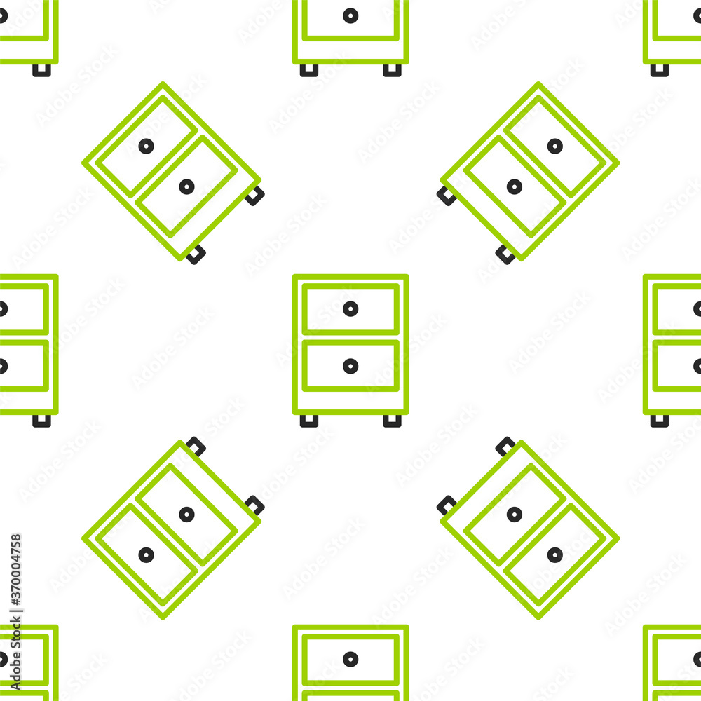 Line Drawer with documents icon isolated seamless pattern on white background. Archive papers drawer