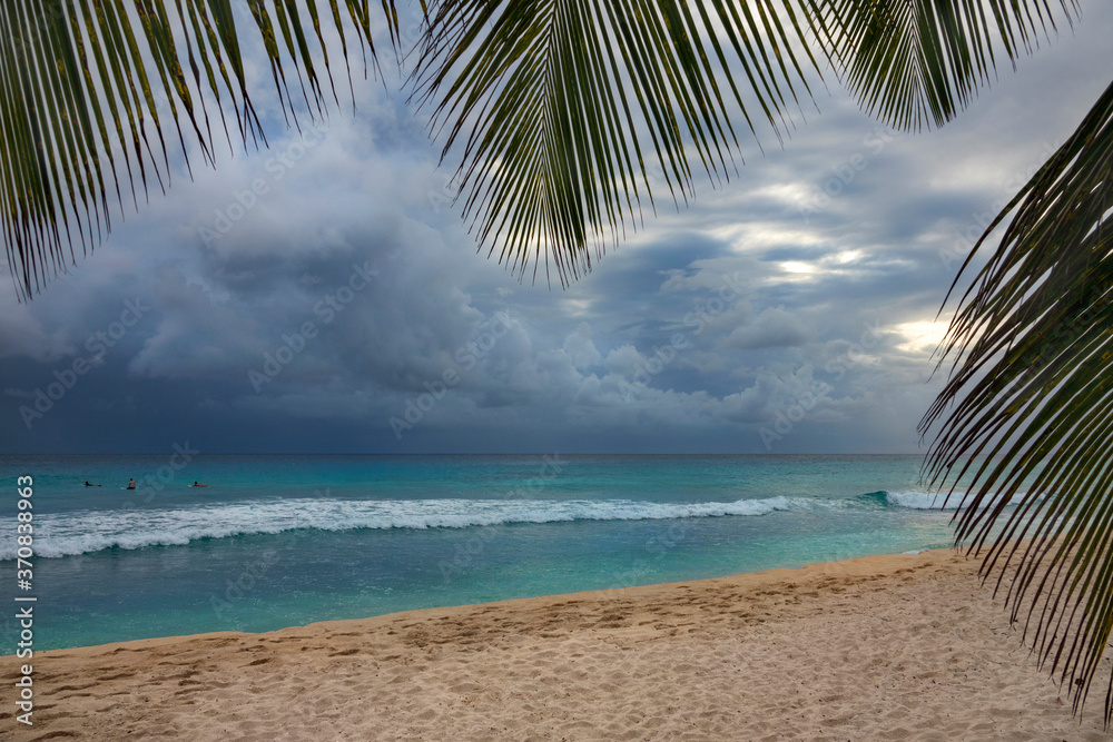 特写：在风暴到达热带岛屿之前，很少有冲浪者排队等候。